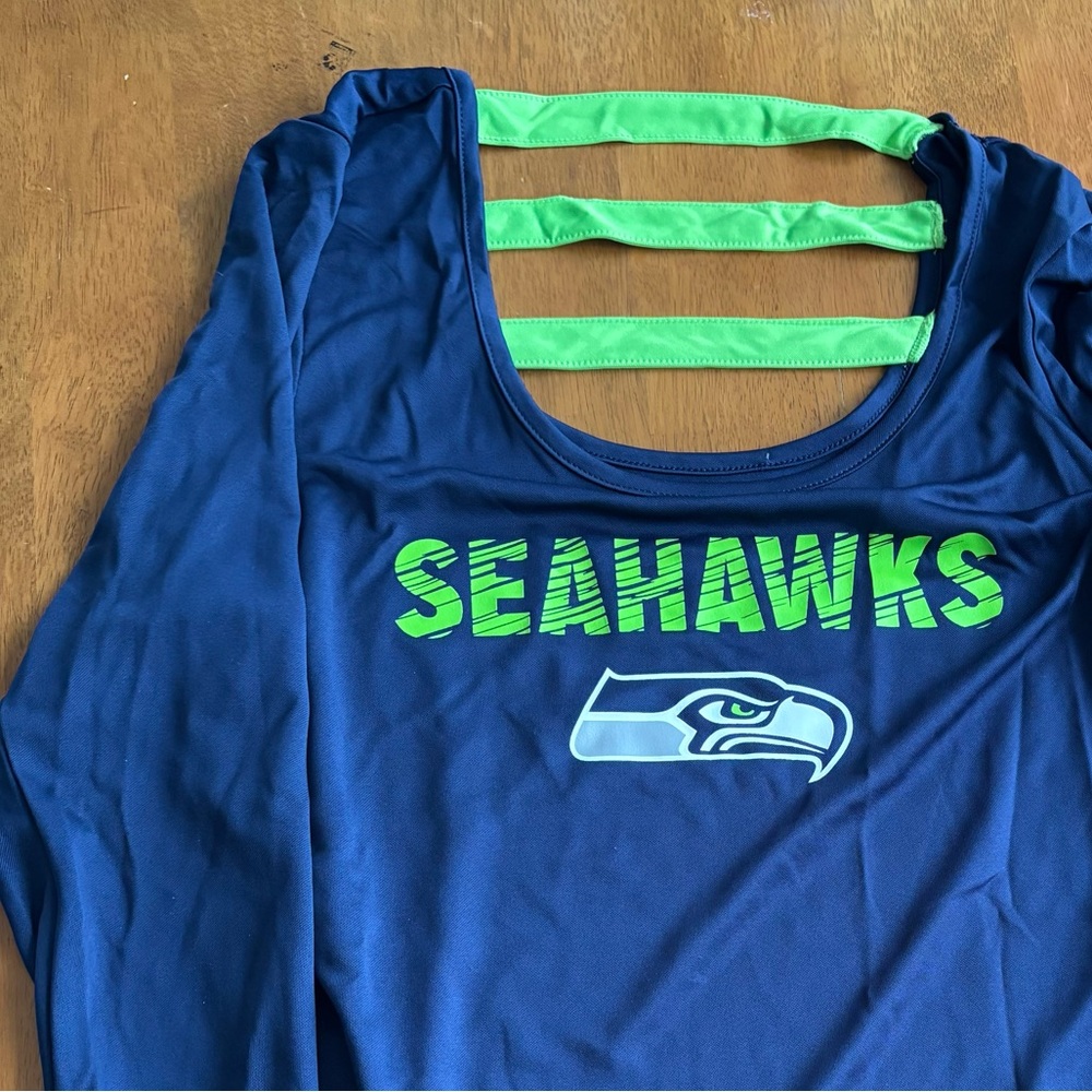NFL Seahawks Women's Navy and Green Long Sleeve Tee